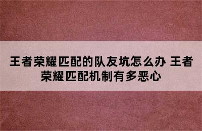 王者荣耀匹配的队友坑怎么办 王者荣耀匹配机制有多恶心